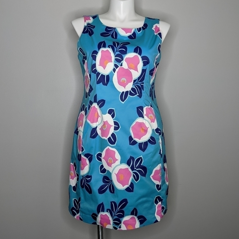 ✨3/$15 Jade blue pink floral sheath dress XL